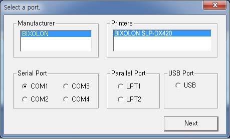 4) Select the COM or LPT (Which one you want to use) port to be used and click the Next