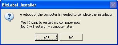 5) Clicking the Yes button will reboot the PC.