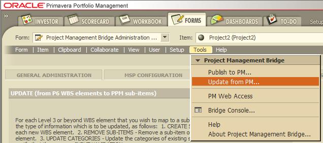 Using the SUB-ITEM: WBS LEVEL 3+ tab Each subsequent Update (P6 PPM) for this item (or a portfolio that