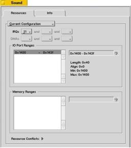 BeOS Partition Manager Menu >BeOS< Red Hat Debian Slackware SuSE Select an OS from the menu FIGURE 6: SECOND FRAME IN THE BEOS DEVICES DISPLAY WITH THE RESOURCES TAB SELECTED This frame shows IRQs