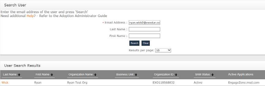 If the user is not located in the system, continue with searching for the organization.