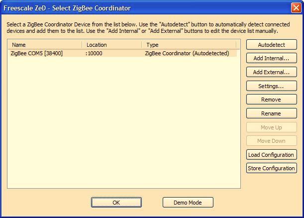 If the ESP board is detected, the board port is displayed in the list as having the type ZigBee Coordinator (Autodetected) as shown in the Coordinator Selection window (Figure 7).