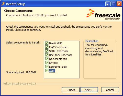 Installing on the PC ZeD is installed by default with the BeeKit Wireless Connectivity Toolkit software.