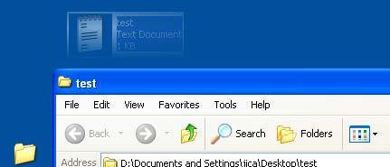Gerakkan ikon test dari paparan folder test ke atas Desktop.