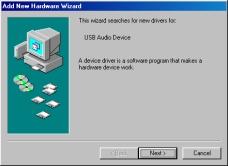 Before starting the application (continued) Notice for Windows 98SE users: 1. Click Next when the following screen appears. device and click Next to continue. 3.