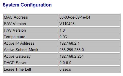 page shows system configuration information.