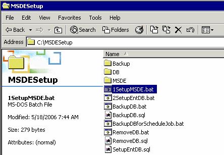 3.1.3 Go to the folder of MSDESetup, double click on 1SetupMSDE.bat and start installing the program. 3.1.4 A