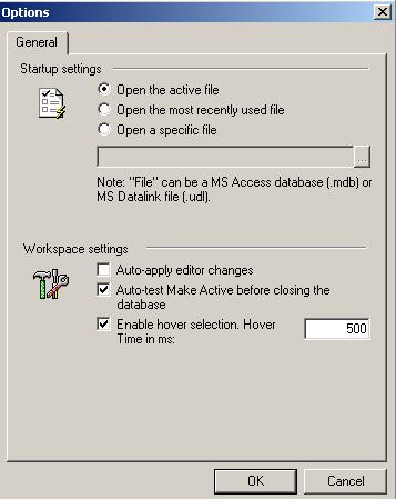Options To choose additional settings, select Options from the Tools menu. This opens the Options dialog box, shown in the figure below.