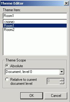 Theme Item (e.g. "Room1") to associate with the start theme. Under Theme Scope, you can specify an Absolute theme scope (e.g. machine level, process level, or document level).