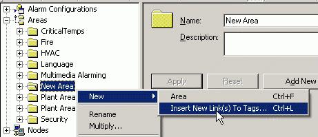 Linking to Alarm Tags To create a new link to alarm tags from a particular area: 1.