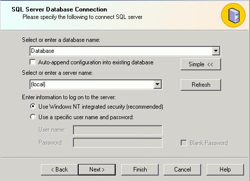Connecting to a SQL Server Database 5. Specify a directory path location in which to create the database, as shown in the figure below.