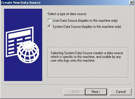3. Or you can create a new database by clicking New in the Machine Data Source tab of the Select Data Source dialog box.