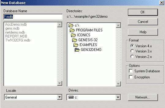 5. Click Create to create a new.mdb file. This opens the.mdb file directory in the New Database dialog box, as shown below. Creating a New Microsoft Access Database File 6.