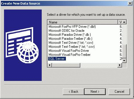 1. To establish an ODBC connection to this database, when configuring a new ODBC data source for Microsoft SQL Server or MSDE, select the