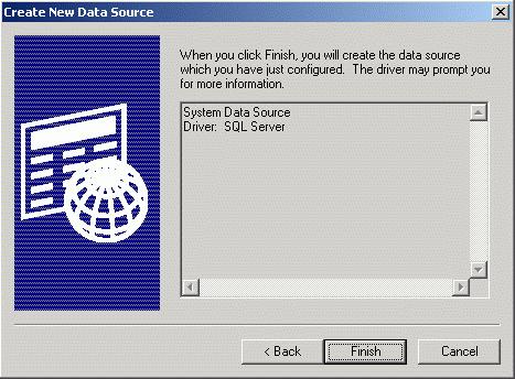 To configure a Microsoft SQL Server or MSDE database, select the SQL Server driver in the Create New Data Source wizard, as shown in the figure