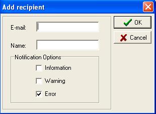RocketRAID 231x Driver and Software Installation 2. Click the Add button on the toolbar or select Add command from the Operation menu. 3. Enter the necessary information in the Add recipient window.