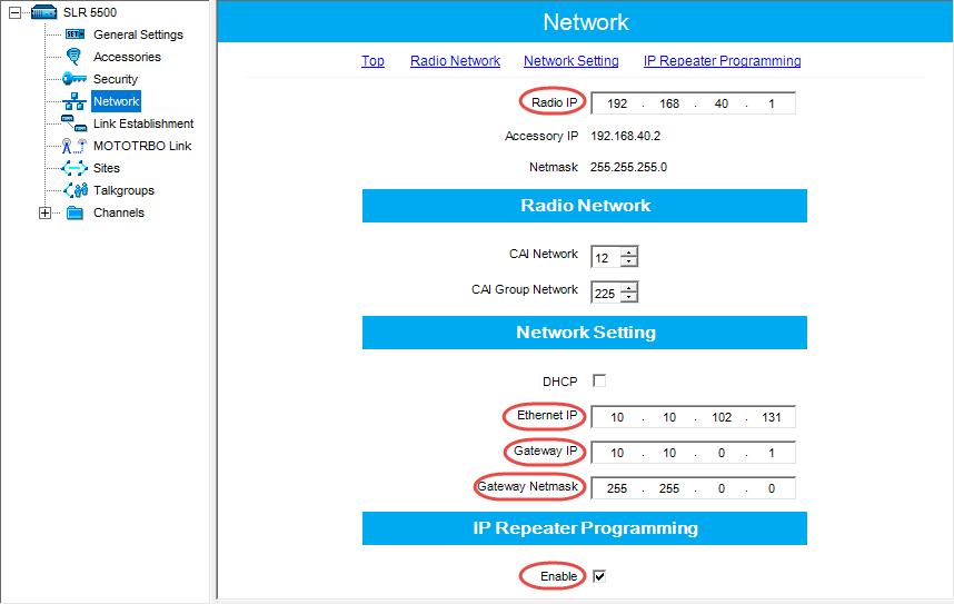 Configuring MOTOTRBO Equipment 4.1.3 Network In the left pane, select Network.