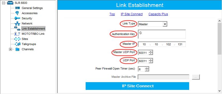 4.1.4 Link Establishment In the left pane, select Link Establishment. In the Link Establishment pane, specify the following parameters: 4.1.5 MOTOTRBO Link Link Type From the drop-down list, select Master.