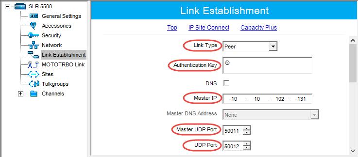 Configuring MOTOTRBO Equipment 4.2.4 Link Establishment In the left pane, select Link Establishment. In the Link Establishment pane, specify the following parameters: 4.2.5 MOTOTRBO Link Link Type From the drop-down list, select Peer.