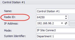 1 General Settings In the left pane, select General Settings. In the General Settings pane, specify the following: Radio ID Enter the Radio ID of the control station.
