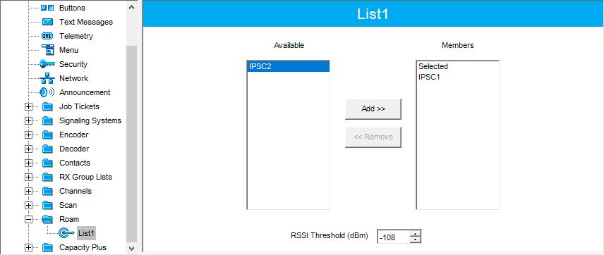 4.4.6 Roam Lists Roaming will allow using the radio on different sites of a MOTOTRBO Link system. In the left pane, select Roam. Right-click it, and choose Add > List.
