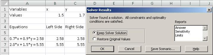 To fix this, we launch Solver by clicking on it in the menu system. That pops up a new dialog called Solver Parameters.