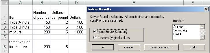 Click Solve, and the screen updates to say this: There are other approaches to specifying constraints.