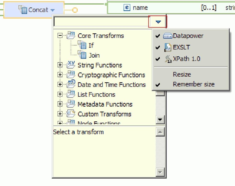 To view the transforms and functions that are available, click the downward arrow in the transform box. 12.