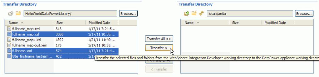 11. When the transfer is complete, you will see the transferred files listed in the target