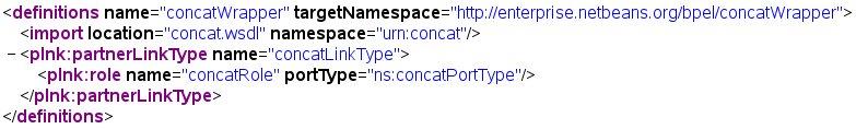 call) <invoke name="invoke1" partnerlink="toconcat" operation="concat" xmlns:tns="urn:concat"