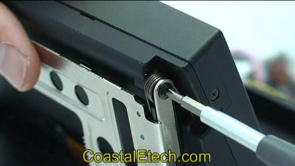 Install the right hinge screw