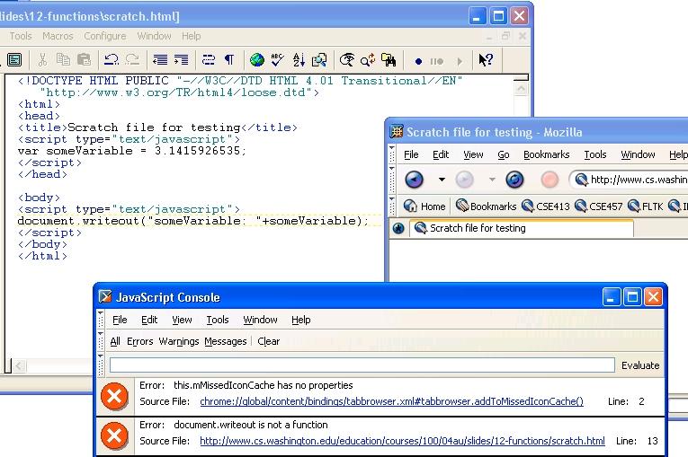 cse100-12-functions 2004 University of Washington 18 enable Mozilla JavaScript Console The Mozilla