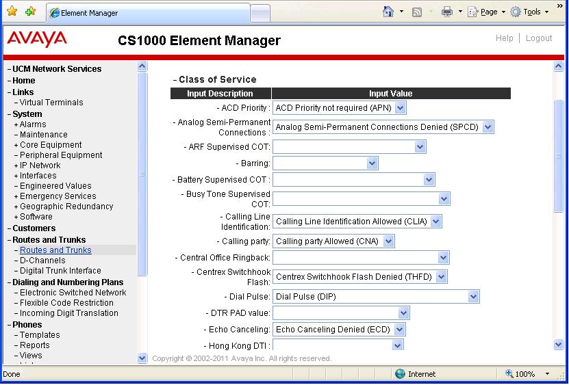 Click on the Edit button of Class of Service field to enable necessary class of