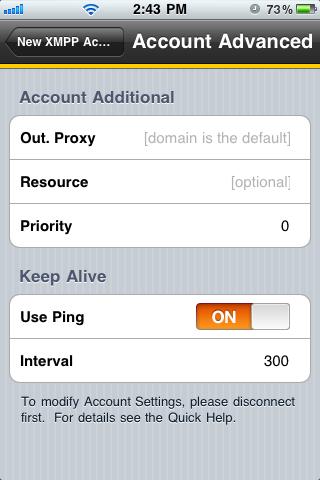 Bria iphone Edition User Guide Field Domain Account Advanced Description Domain of the XMPP service. For example, gmail.com. See below.