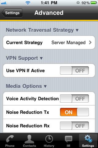 Bria iphone Edition User Guide 5.3 Advanced Settings Top of Screen Middle of Screen Bottom of Screen If you make changes to the fields identified by a bottom of the screen or restart Bria.