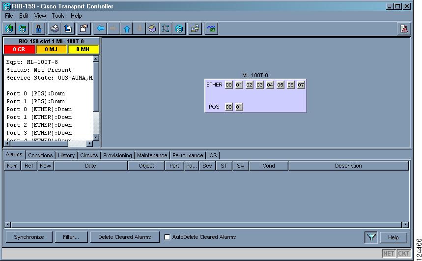 5.5.3 Card View Chapter 5 Figure 5-4 CTC Card View in an ONS 15310-CL Showing an ML-100T-8 Card Table 5-10 shows the tabs and subtabs available in card view.