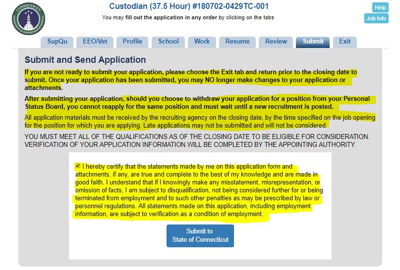 53 Scenario Finalizing the Custodian Application Submit Tab Carefully read