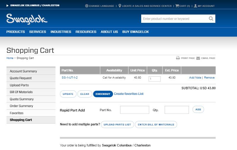 ADDING PARTS TO SHOPPING CART ONCE LOGGED INTO YOUR ACCOUNT: OPTION 1: When you have found the product you require, click Buy or Quote along with the quantity to automatically add that part to your