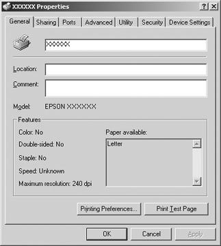 When you click Properties in the menu displayed by right-clicking the printer icon, the Properties window appears, which includes menus used to make the printer driver settings. 4.
