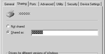 3. For a Windows 2000 or Windows NT 4.0 printer server, select Shared as (for Windows 2000) or Shared (for Windows NT 4.0), then type the name in the Share name box and click OK.