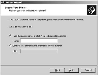 3. Select Network printer (for Windows 2000) or A network printer, or a printer attached to another computer (for Windows XP),