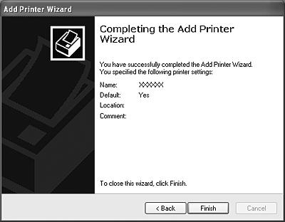 . 6. For Windows 2000, select whether to use the printer as the default printer or not, then click OK.