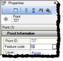 The newly assigned code displays in the Feature code field in the Properties pane for point 727. 8.