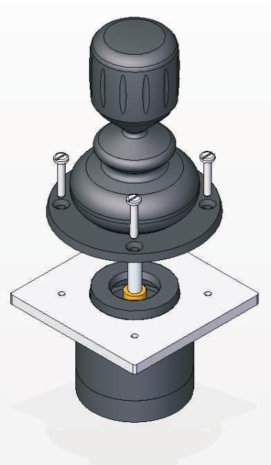 20 x 4 The joystick flange is mounted beneath the panel and the base of the gaiter must be brought through the panel cut-out and held in place with the circular bezel.