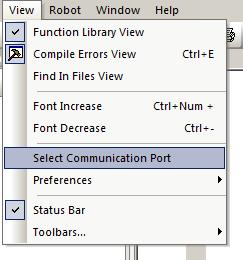 Next, go to View and choose Select Communication Port. The Select Communications Port for Platforms window will appear.