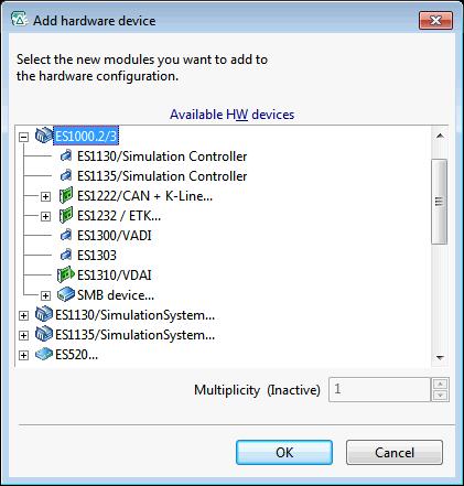 ETAS Configuring the Hardware The selection procedure in the hardware configuration editor depends upon the hardware used, i.e. which plug-in card (ES1130 or ES1135) you use or which device (ES910) is connected to the Ethernet port in your PC or whether you employ a virtual hardware.