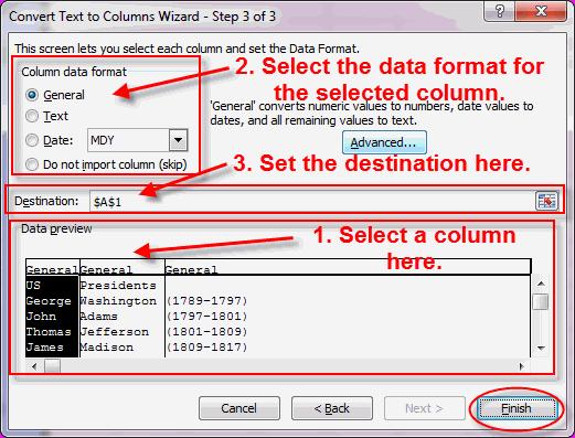 Data Tools data format above. In this step, you also specify where you want the data to show up.
