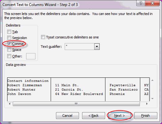 Data Tools E. In the Convert Text to Columns Wizard - Step 3 of 3 dialog box, click Finish: F.