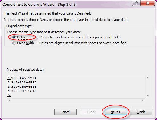 Data Tools 4. To convert the text in column A of the sheet named "Phone Numbers" to three columns: A. Select column A. B.