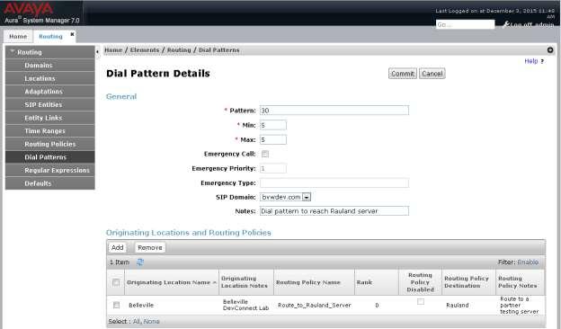 6.1.7. Create a Dial Pattern It is assumed that user has already configured dial pattern for Communication Manager.